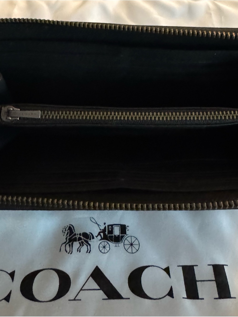 Coach Black Zip-Around Leather Wallet with Brass Zipper - Picture 2 of 3
